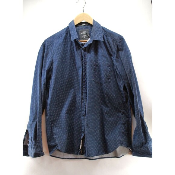 H&M LOGG Button Up Shirt Men M Navy Blue Long Sleeve Slim Fit Button Down Collar - Picture 1 of 7